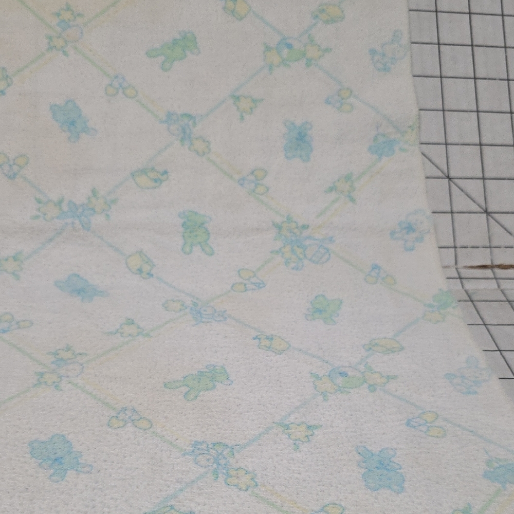 Flannel Cream and Blue Receiving Baby Blanket, 28x32, Preloved - Picture 9 of 16